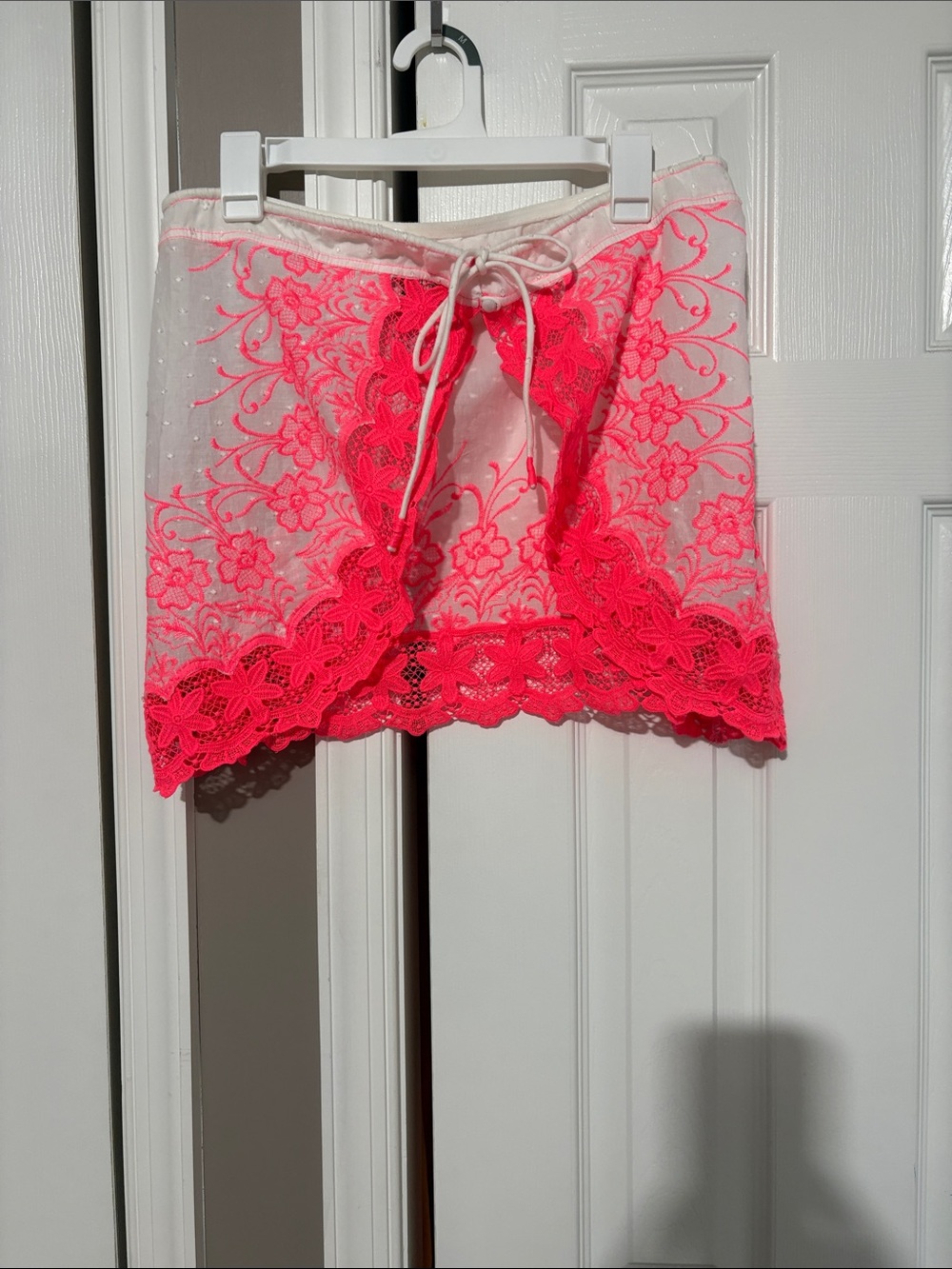 Free People Sheer Ivory Chemise Skirt with Neon Pink Lace